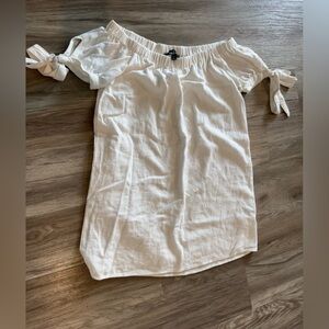 LULUS WHITE MINI DRESS WITH TIE SLEEVES